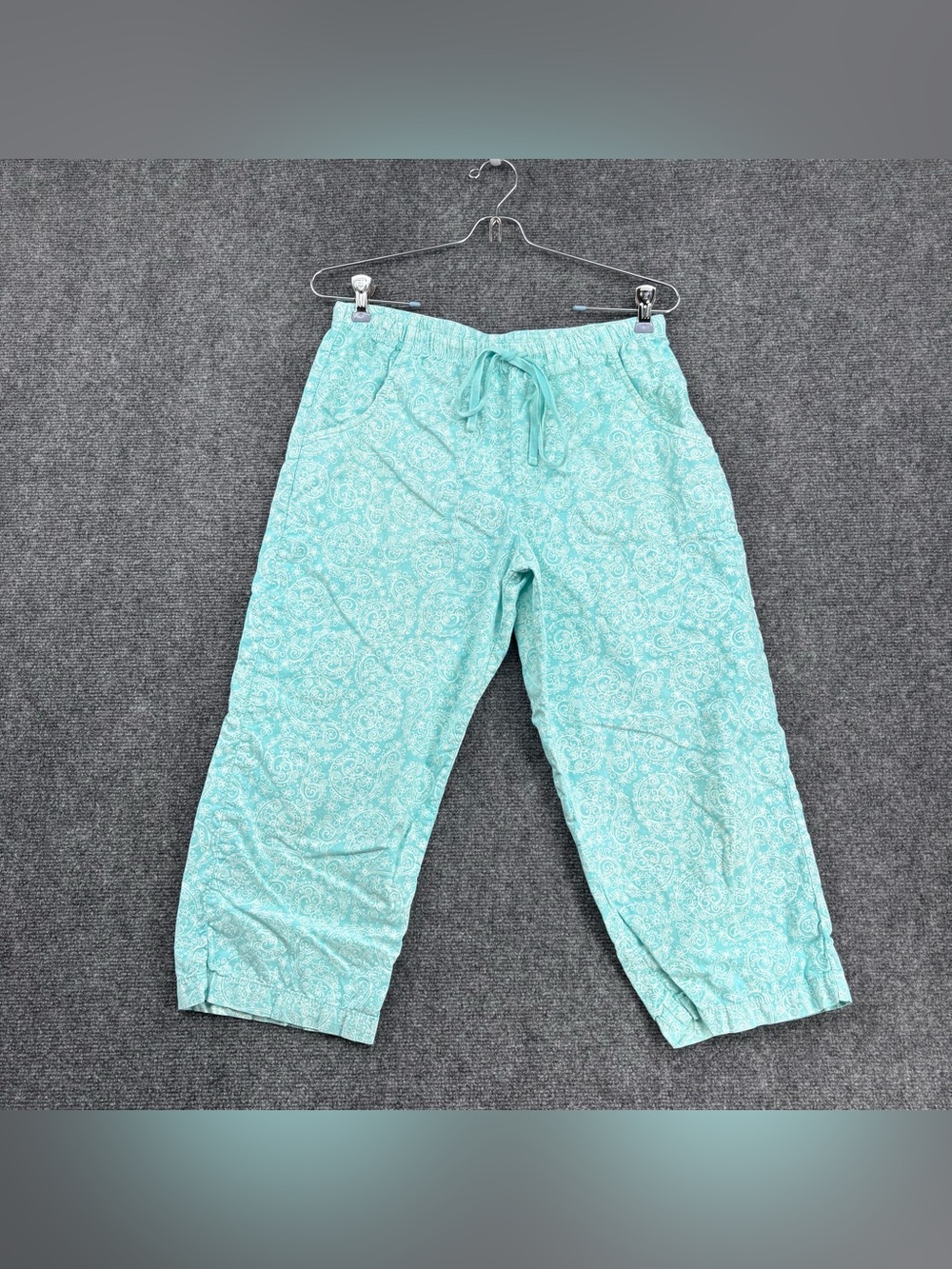 Fresh Produce Aqua Floral Beachy Cotton High Rise Capri Pants Women’s S